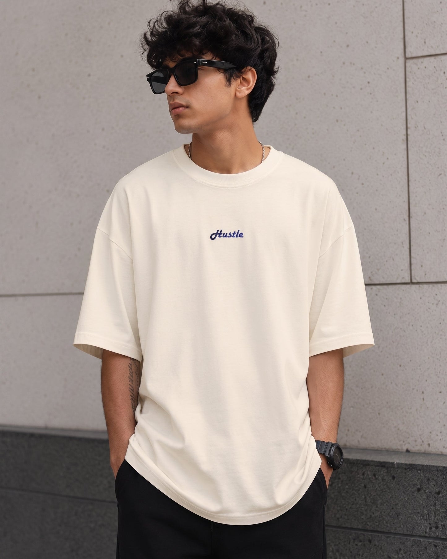 Hustle Signature Oversized T-Shirt | Embroidery | GLiTCH
