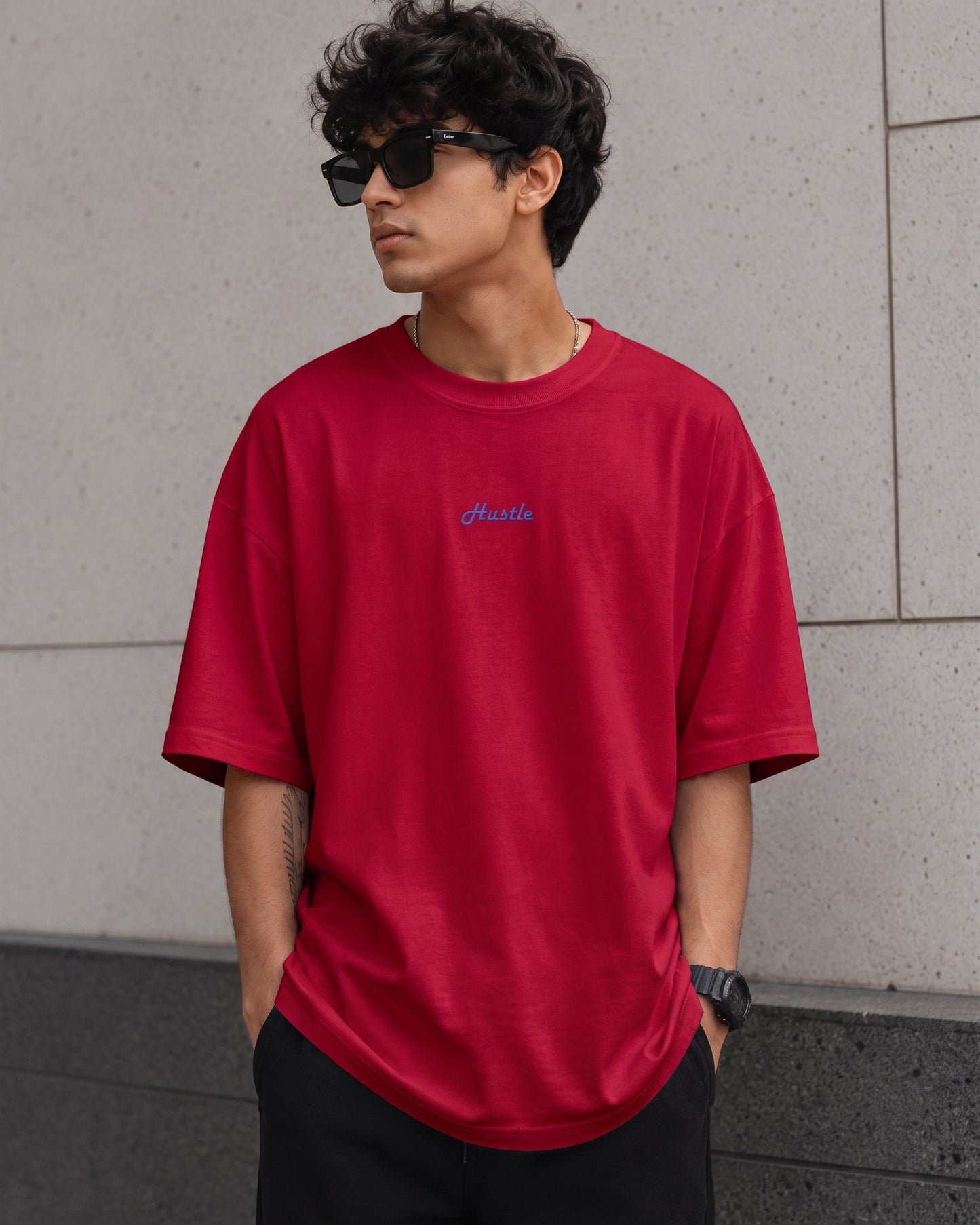 Hustle Signature Oversized T-Shirt | Embroidery | GLiTCH