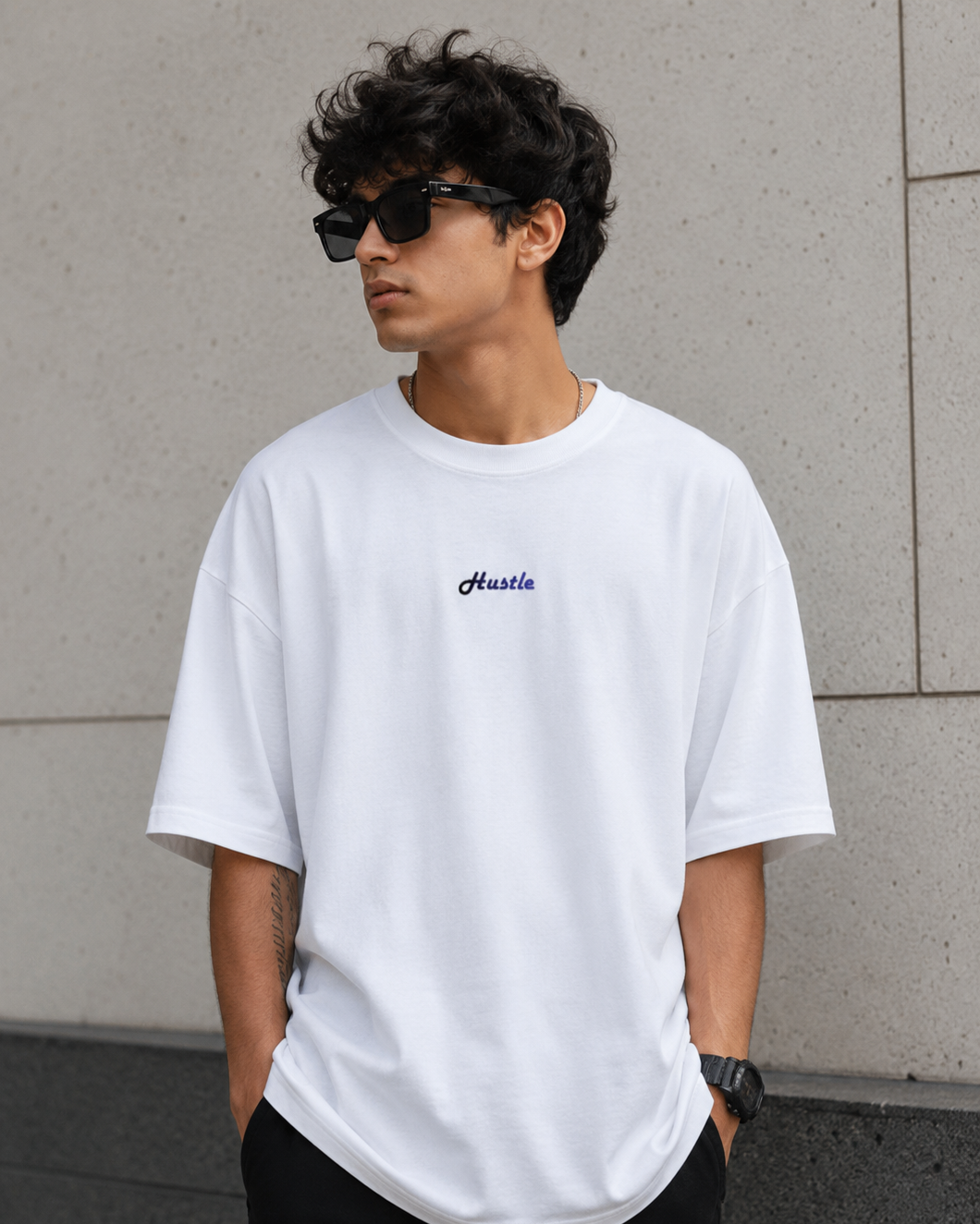 Hustle Signature Oversized T-Shirt | Embroidery | GLiTCH