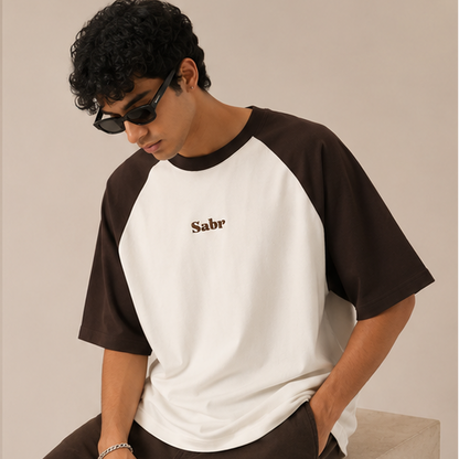 Sabr Embroidered Raglan Oversized T-Shirt – Coffee Brown & Off White | Premium Streetwear